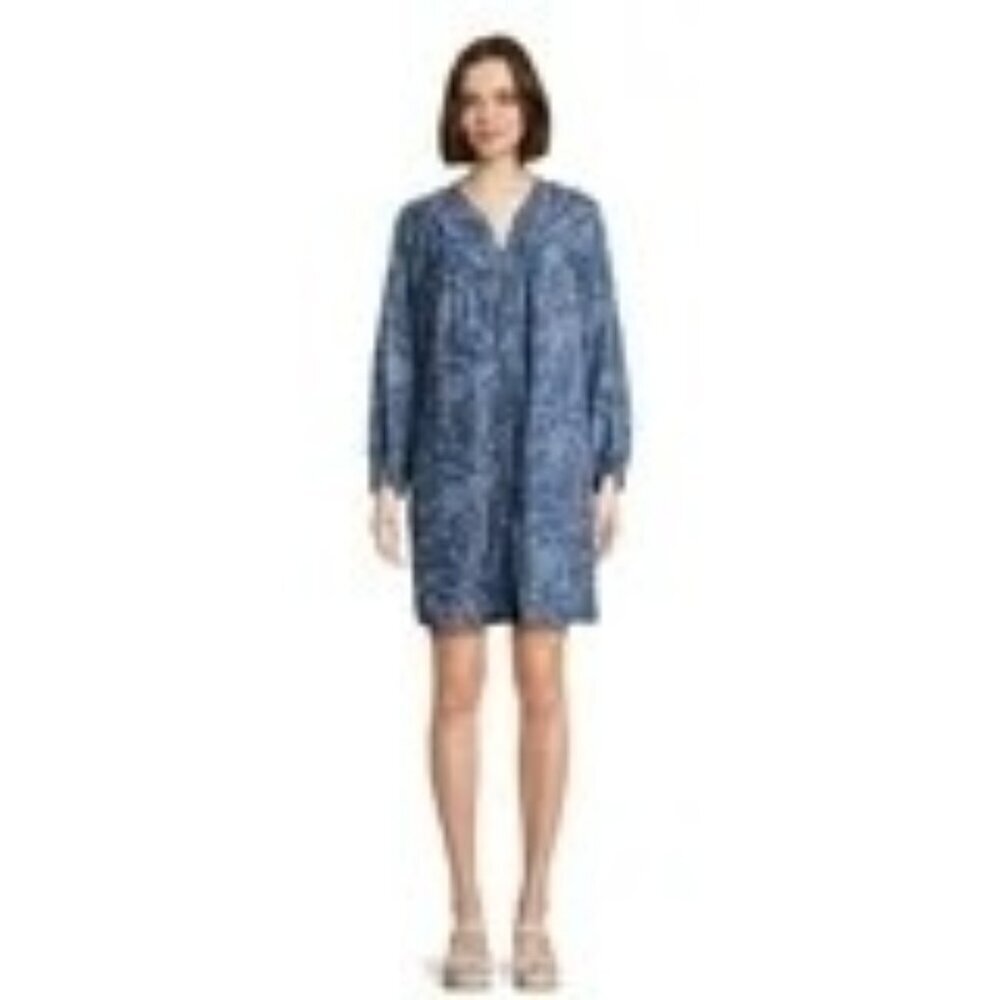 The Pioneer Woman Curve Yoke Shirt Dress, Chambray Floral print Blue Size L